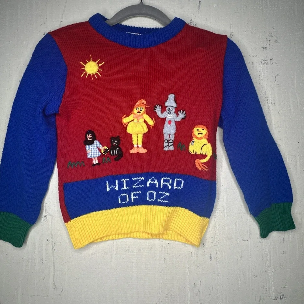Vintage 1988 Harlequin Designs Wizard of Oz Colorblock Kids Sweater | Tag Sz: 6